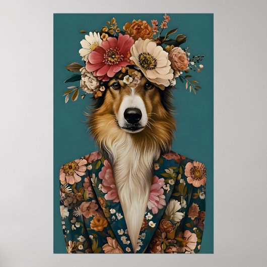 Collie In Suit Poster, Collie Portrait, Collie Oil ポスター (正面)