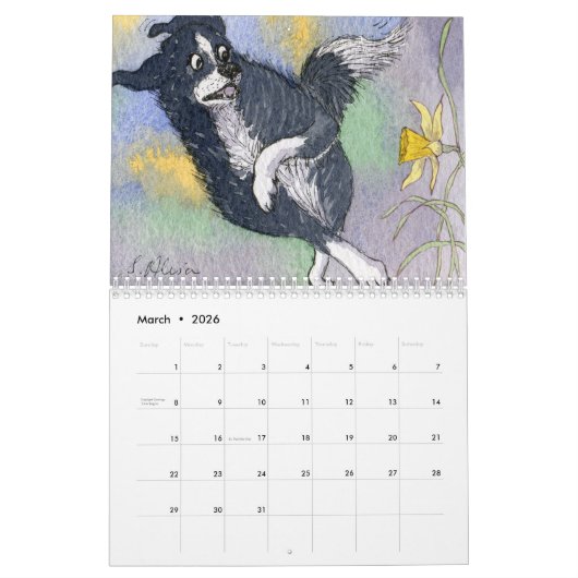 Collie Joy縁どカレンダー、1か月のページ/写真 カレンダー (3月 2026)