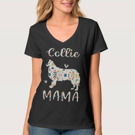 Collie Mama Floral Dog Mom Love Tシャツ (正面)