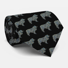 Collie Rough Dog Yellow & Black Grid Black Tie ネクタイ