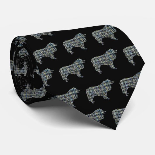 Collie Rough Dog Yellow & Black Grid Black Tie ネクタイ (ロール)