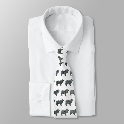 Collie Rough Dog Yellow & Black Grid White Tie ネクタイ (タイ)