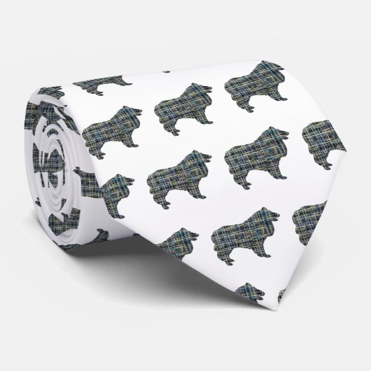 Collie Rough Dog Yellow & Black Grid White Tie ネクタイ (ロール)