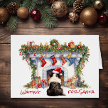 Collie Wait 縁ど for Santa Christmas Fireplace<br><div class="desc">このクリスマスグリーティングカードの正面には、サンタハットを着た白縁ど黒のコリードッグのイメージが赤と白ある。犬は暖炉の前に座り、飾期待しながらサンタクロースを待つ。下の赤い文字は「サンタ待ち」と言う。文字はカスタマイズ可能で、すべての内部文字なので、あなたが好きなように言うかもしれない。カワイイ！他の縁ど犬の品種の製品と一緒にコリーの画像を見るDog Village。</div>