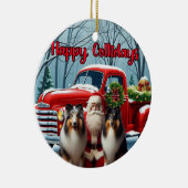 Collies, Santa, Red Truck Ornament セラミックオーナメント (右)