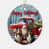 Collies, Santa, Red Truck Ornament セラミックオーナメント (左)