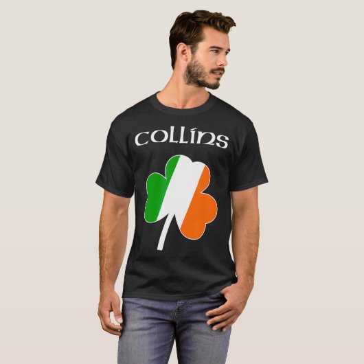 Collins Irish Last Name Gift Ireland Flag Tシャツ (正面フル)