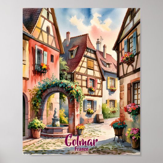 Colmar France Alsace Watercolor Travel Custom Text ポスター (正面)