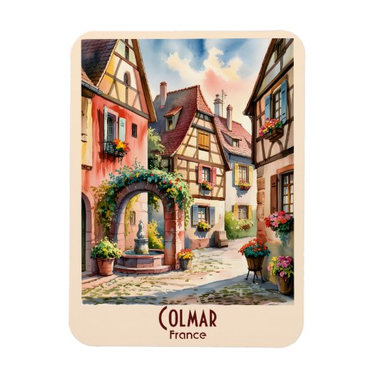 Colmar France Alsace Watercolor Travel Custom Text マグネット (縦)