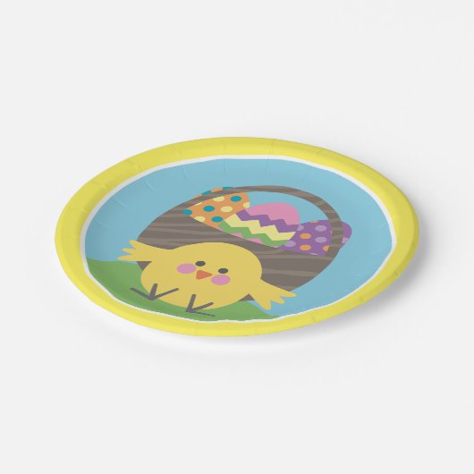 Coloful Chick and Easter Eggs Easter Party ペーパープレート (アングル)