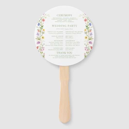 Coloful Meadow Flowers Wildflowers Wedding Program ハンドファン (裏面)