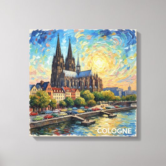 Cologne Cathedral Riverside Glow Canvas Art キャンバスプリント (正面)