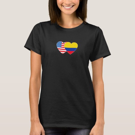 Colombia and USA Flag Twin Heart for Colombian Ame Tシャツ (正面)