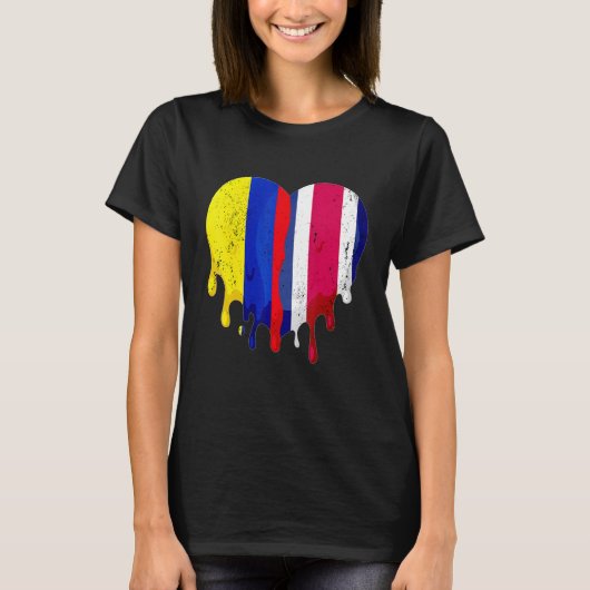 Colombia Costa Rica Flag Heart Citizen Grown Patri Tシャツ (正面)
