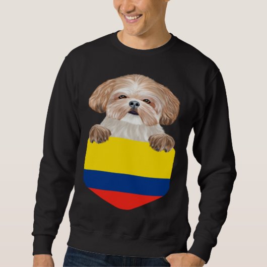 Colombia Flag Shih Tzu Dog In Pocket スウェットシャツ (正面)