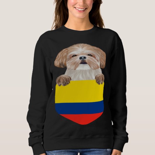 Colombia Flag Shih Tzu Dog In Pocket スウェットシャツ (正面)