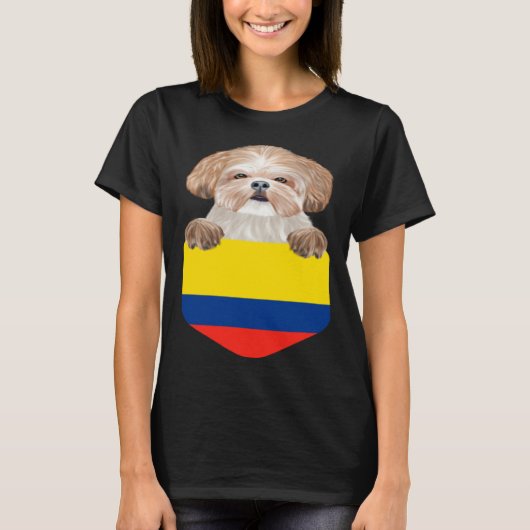 Colombia Flag Shih Tzu Dog In Pocket Tシャツ (正面)
