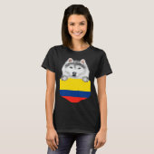 Colombia Flag Siberian Husky Dog In Pocket Tシャツ (正面フル)