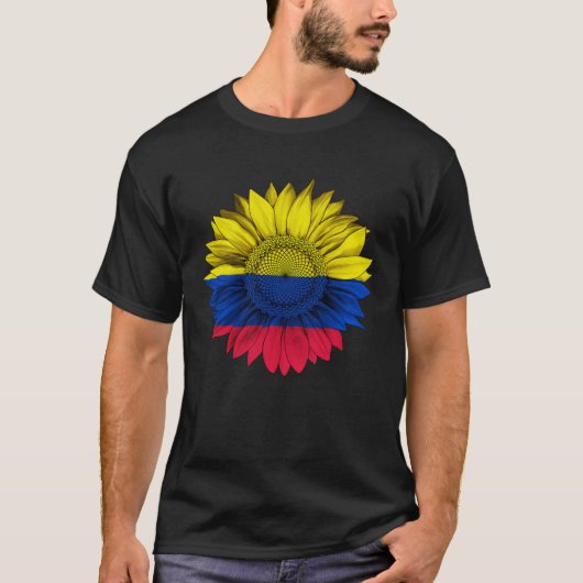 Colombia Flag Sunflower Colombian Roots Proud Patr Tシャツ (正面)