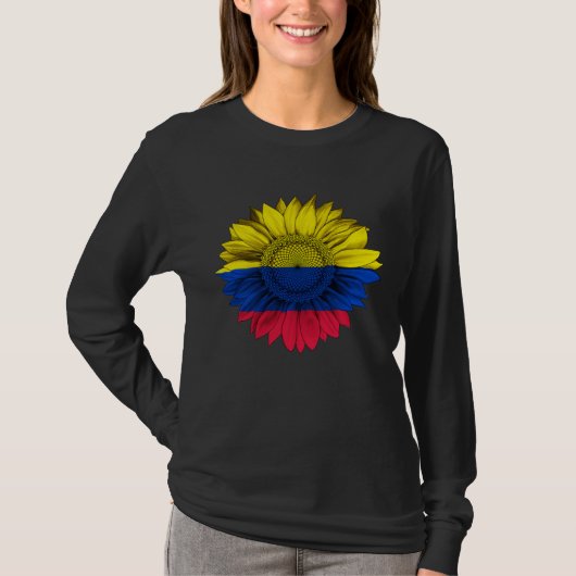 Colombia Flag Sunflower Colombian Roots Proud Patr Tシャツ (正面)