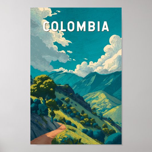 Colombia Illustration Travel Art Vintage ポスター (正面)