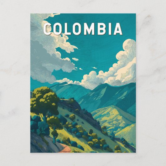 Colombia Illustration Travel Art Vintage ポストカード (正面)