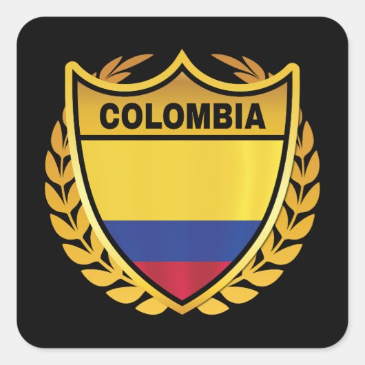 Colombia National Flag Gold Crest Badge スクエアシール (正面)