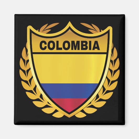 Colombia National Flag Gold Crest Badge マグネット (正面)