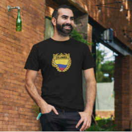 Colombia National Flag Gold Crest Badge Tシャツ