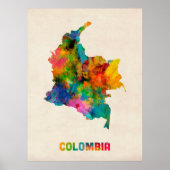 Colombia Watercolor Map ポスター (正面)