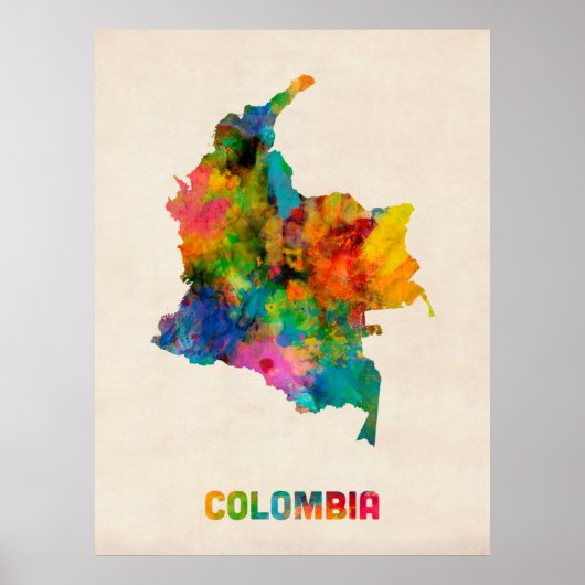 Colombia Watercolor Map ポスター (正面)