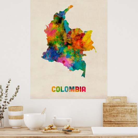 Colombia Watercolor Map ポスター (キッチン)