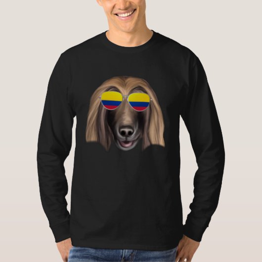 Colombian Flag Afghan Hound Dog Colombia Pocket Tシャツ (正面)