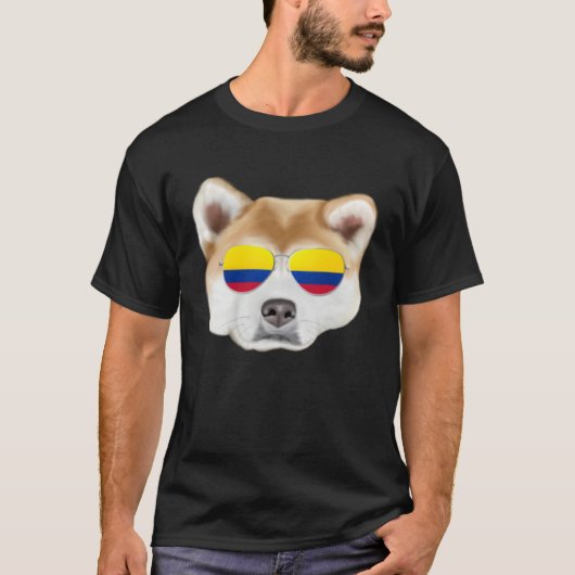 Colombian Flag Akita Dog Colombia Pocket Tシャツ (正面)