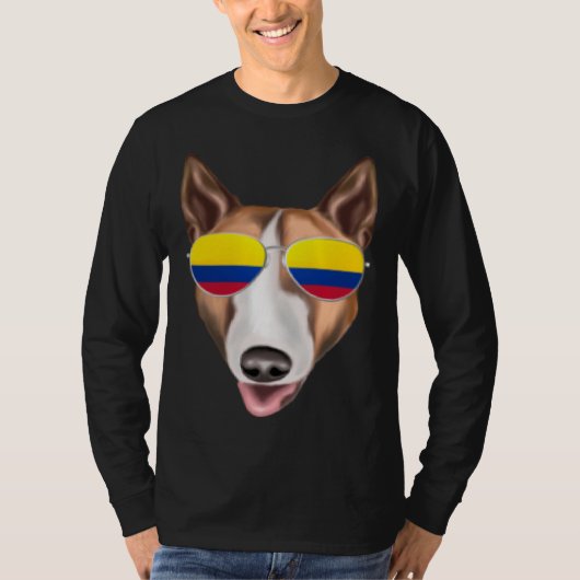 Colombian Flag Bull Terrier Dog Colombia Pocket Tシャツ (正面)