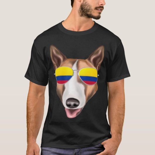 Colombian Flag Bull Terrier Dog Colombia Pocket Tシャツ (正面)