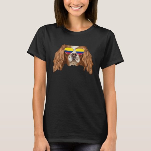 Colombian Flag English Toy Spaniel Dog Colombia Po Tシャツ (正面)