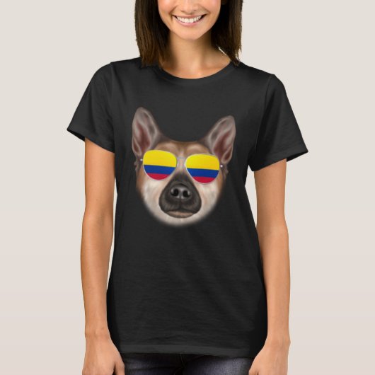 Colombian Flag Norwegian Buhund Dog Colombia Pocke Tシャツ (正面)
