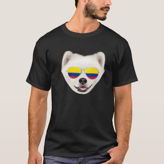 Colombian Flag Samoyed Dog Colombia Pocket Tシャツ (正面)