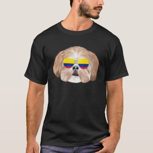 Colombian Flag Shih Tzu Dog Colombia Pocket Tシャツ (正面)