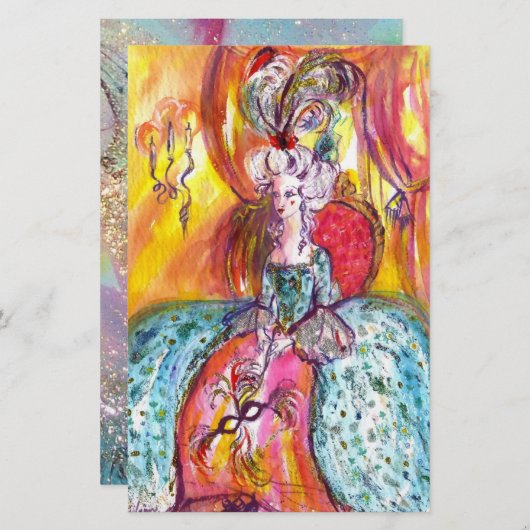 COLOMBINAベニスの仮装マスク青ピンク 便箋 (正面/裏面)