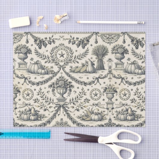 Colonial Blue Harvest Toile 薄葉紙 (クラフト)