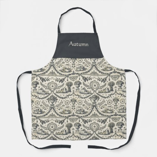 Colonial Blue Harvest Toile Personalized エプロン (正面)