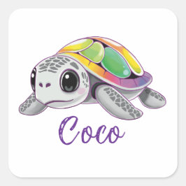 Color Burst Sea Turtle スクエアシール