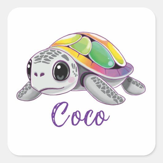 Color Burst Sea Turtle スクエアシール (正面)