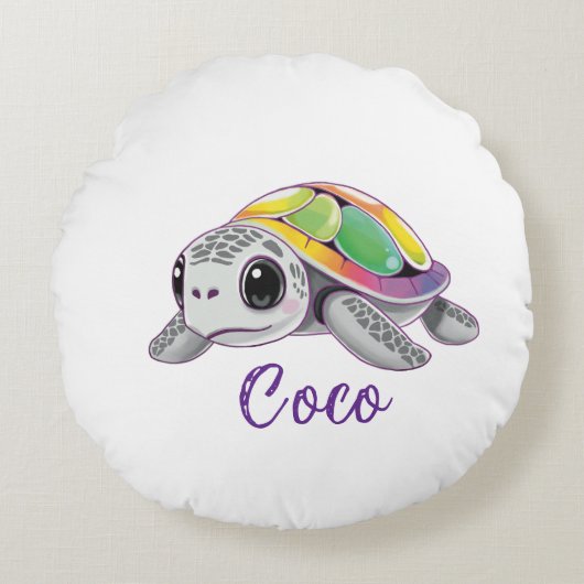 Color Burst Sea Turtle ラウンドクッション (正面)