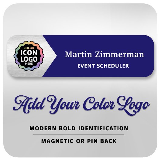 Color Business Logo Navy Blue Silver Employee ID 名札