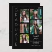 Color Glow – ホワイト&ブラック卒業生6枚数々の写真 招待状 (正面/裏面)