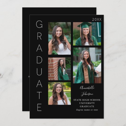 Color Glow – ホワイト&ブラック卒業生6枚数々の写真 招待状 (正面/裏面)