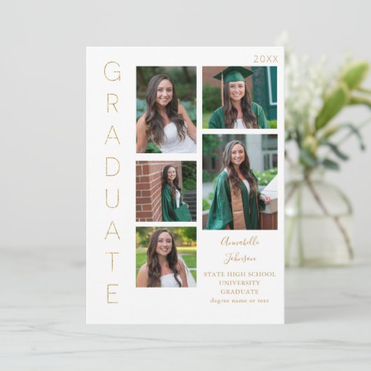 Color Glow -金ゴールドおよびホワイト1卒業生6枚数々の写真 招待状 (スタンド正面)